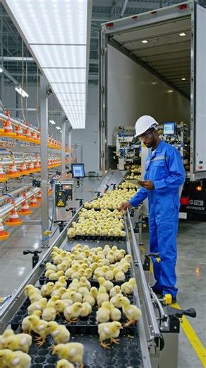 Unloading of Broilers chicks|| Advanced modern Broiler Farm #poultry#chicken farming #broilerchicken
