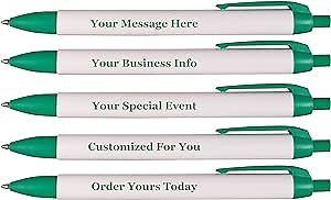 RevMark USA Made Personalized Widebody Ballpoint Pen, Custom Printed Name, Business or Event Information, Advertising, Promotional Marketing, Smooth Black Ink, Bulk Pack (Green, 50 Pens)