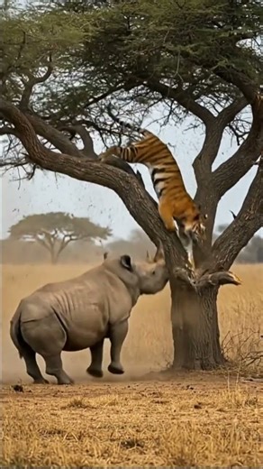 Wild Realm AI | Rhino Knocks Down Tree, Sending Tiger Tumbling 🦏🐅💥 Wild Surprise Moment