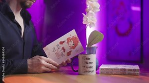 Headless person in kitchen reading manga comic with cute anime girl cover 4K