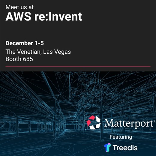 Matterport is heading to AWS re:Invent 2025 with our partner, Treedis, and our experts can’t wait to meet you! Stop by booth #685 to connect with the team, see live demos, and get hands-on support from the people behind the world’s leading digital twin platform. Learn how we’re helping businesses unlock real ROI, plus don’t miss your chance to win exclusive prizes throughout the event! 🔗 Want a one-on-one conversation? Book time with a Matterport expert here: https://bit.ly/3LA1NfB #AWSreinvent