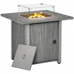 Outsunny Gas Fire Pit Table with 40,000 BTU Burner, Cover, Glass Screen, Grey  | eBay UK