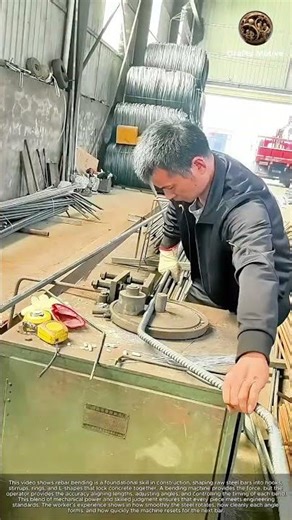Mastering Rebar: Expert Worker Uses a Bending Machine with Precision