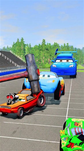Colorful Small to Giant Pixar Cars vs hammer in BeamNG.Drive #007