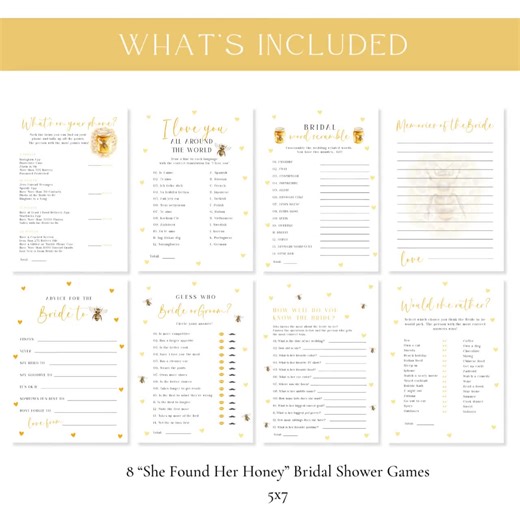 She Found Her Honey Bridal Shower Games Bundle, Bride to Bee, Bridal Shower Games, Digital Download, Fully Editable, Printable, EBP19 - Etsy