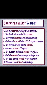 Learn English sentences using the word "Scared" Learn English Vocabulary Learn English sentences #English #englishspeaking #englishteacher #ukenglish #usenglish #dailyenglish #usareels #learnenglish #dailyusesentences #dailyenglishspeaking | English Learning