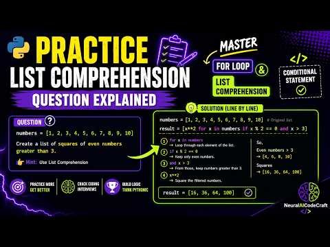 "Python List Comprehension: Practice Questions with Solutions Explained | Master For Loop"