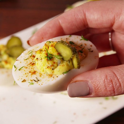Pickle lovers, these deviled eggs will make you feel devilish 😈 Full recipe: http://dlsh.it/4YQLEXz | Delish