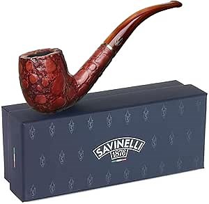 Savinelli Pipes Alligator Collection Red 606 KS Bent Billiard - Colorful Hand Stained Italian Wood Briar Pipe, Handmade in Italy, 6mm