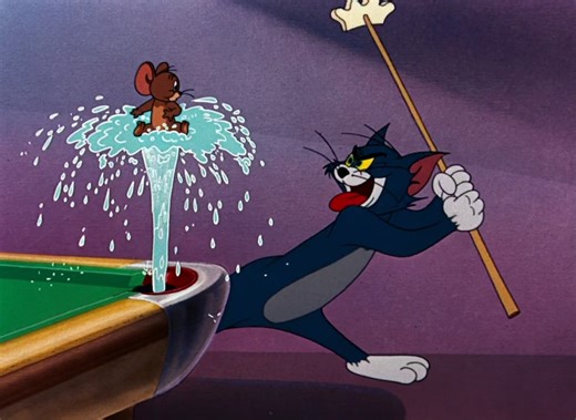 CARTOON on Instagram: "This video is a sequence from the 1950 classic Tom and Jerry theatrical short titled "Cue Ball Cat". Set in a deserted pool hall, the clip shows Tom and Jerry engaging in a high-stakes billiards brawl. Key Scenes and Plot Details Pool Hall Pursuit: Tom attempts to catch Jerry by sticking a fire hose down the pool table's pocket tunnels, sweeping the mouse up in a stream of water. Mechanical Bridge Gag: Tom tries to hit Jerry with a mechanical bridge but only manages to sna