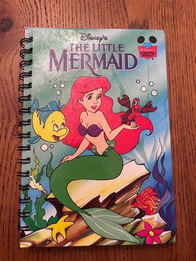 The Little Mermaid Notebook, Handmade Recycled Journal, Eco Friendly Book Lovers Gift, Repurposed Stationery, Spiral Diary, Disney Notebook. - Etsy