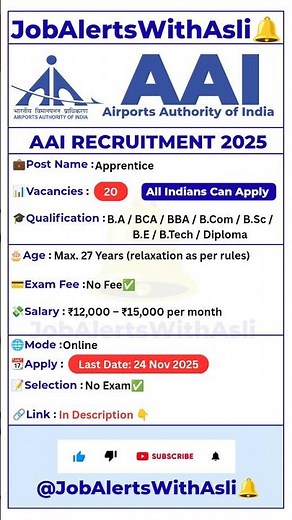 ✈️AAI Recruitment 2025 | 20 Apprentice Posts | No Fee | Apply Online Now #Ep213