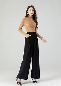 High Waist Wool Wide Leg Pants - Black Winter Trousers - Etsy