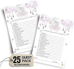 Unicorn Baby Shower Games for Girls - Word Scramble - 25 Cards - Fun Activities for Guests with Prizes - Whimsical Pink Star and Moon Theme