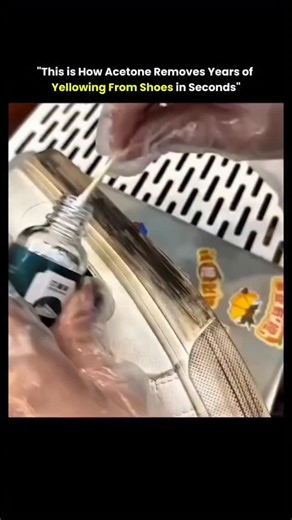 फैक्ट⚡️⚡️ on Instagram: "Acetone was used to clean white rubber shoe soles, restoring their original brightness and removing stubborn stains that regular cleaners couldn't handle. Over time, dirt, scuff marks, and yellowing can make even the best shoes look worn out, but a careful acetone wipe can bring them back to life. This simple cleaning hack works especially well on rubber soles, cutting through grime quickly and effectively. When used gently and sparingly, acetone helps refresh your sneak