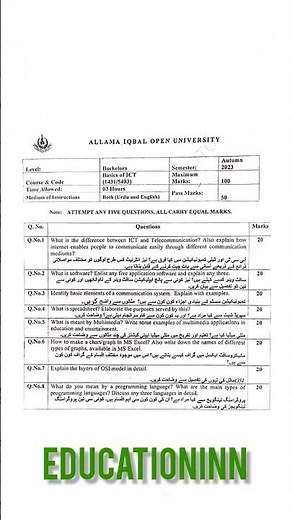 📘 1431 / 5403 Basics of ICT – Spring 2025 | #aiou #ict1431 #1431 #5403 #5403pastpaper #1431pastpaper