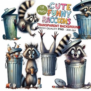 18 PNG Cute Funny Raccoons Clip Art Transparent Background High Quality 300 Dpi Digital Download Prints, Sublimation, Woodland Animal - Etsy