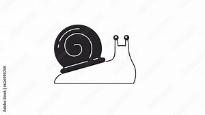 Slow snail crawling bw 2D character animation. Schnecke outline cartoon 4K video, alpha channel. Invertebrate creature with spiral shell. Cute snail race animated animal isolated on white background