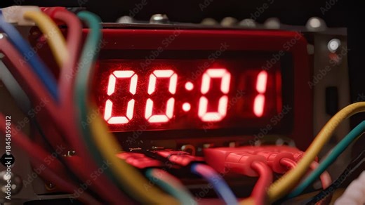 Bomb Timer Counts Down to Zero With Colorful Wires Around It