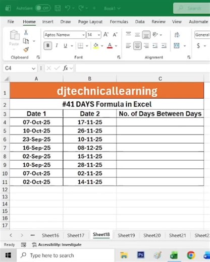 Deepak Jhanswa on Instagram: ""Excel DAYS Formula Explained | Calculate Days Between Dates Easily" Learn how to use the Excel DAYS formula to quickly calculate the number of days between two dates. This function is perfect for tracking deadlines, payment periods, or any date range analysis. The formula is =DAYS(end_date, start_date), where you input your dates to get the difference in days. Master this simple yet powerful Excel function to boost your spreadsheet skills! #ExcelTips #DAYSFormula #