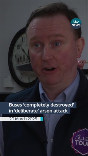 Buses 'completely destroyed' in 'deliberate arson' attack in Dunmurry More here: https://www.itv.com/news/utv/2025-03-20/buses-completely-destroyed-in-arson-attack | UTV Northern Ireland
