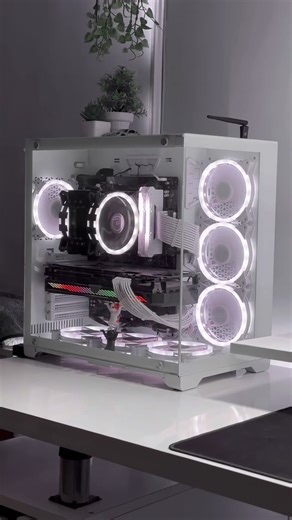 My White Custom Pc Setup ⚪️ #pcsetup #gamingsetup #desksetup #setup #deskspace #bedroom #whitepc