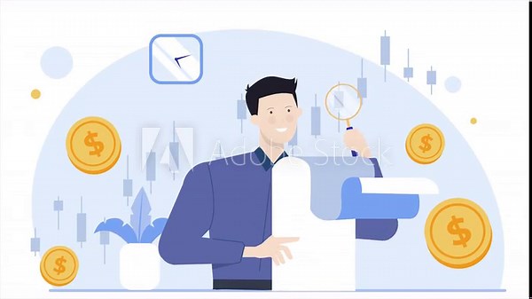 trader working concept with a man character business animated illustration video