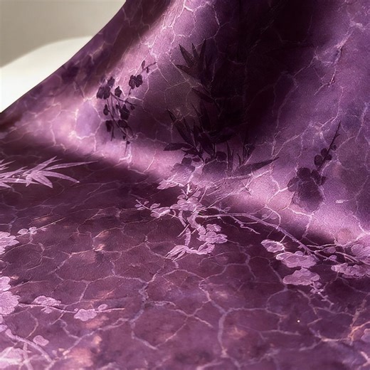 Purple Silk Fabric by Yard, Chinese Style Bamboo Plum Blossom Print, Dress Kimono Decor - Etsy