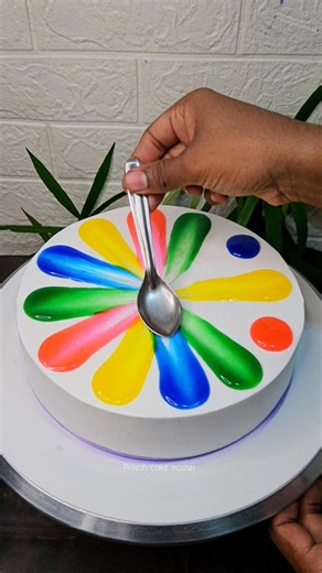 Vanilla Easy Rainbow 🌈 Cake Amazing Design #cakedesign #youtube #vannila #ytshorts #cakeart #food