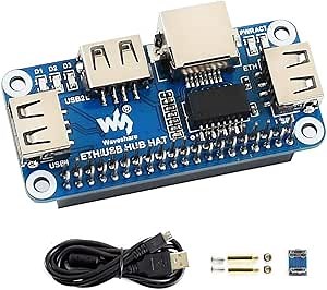 Ethernet/USB HUB HAT Expansion Board for Raspberry Pi 4 B/3 B+/3 B/2 B/Zero/Zero W /2 W/Zero WH/2WH, with 1 RJ45 10/100M Ethernet Port, 3 USB Ports Compatible with USB2.0/1.1