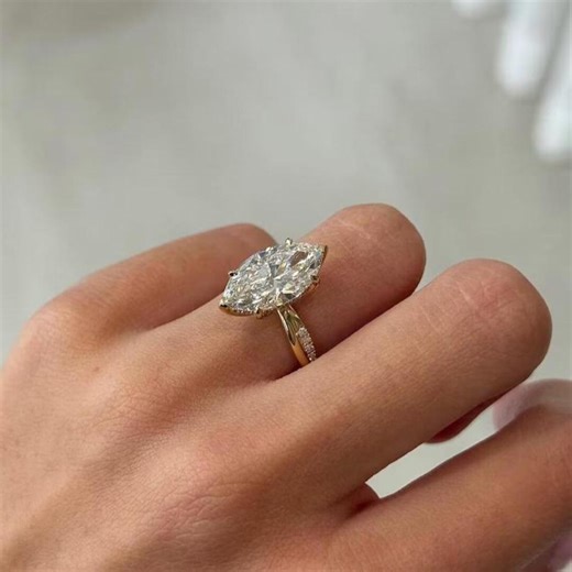 Marquise Cut Engagement Ring Solid 10k 14k 18k Yellow Gold Twisted Infinity Band Ring for Women Hidden Halo Wedding Ring Unique Bridal Ring - Etsy