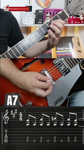 Forma blues de 8 compases en tono de A mayor con acompañamiento melódico