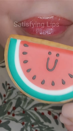 ASMR Satisfying Eating Watermelon Cookie 🍉 #asmr #emojichallenge #satisfyinglips
