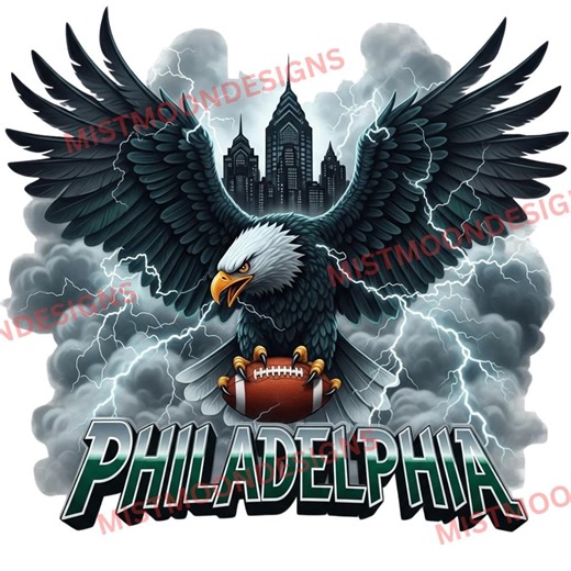 Philadelphia Eagle Football PNG | Lightning Skyline Sports Art | Fierce Eagle Holding Football Clipart | Philly Fan Sublimation Design - Etsy