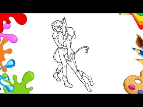 Ladybug & Cat Noir Dancing Coloring Page | Miraculous Cartoon Drawing for Kids