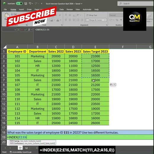 Most Asked Excel Interview Formula 😱 INDEX + MATCH #excel #shorts