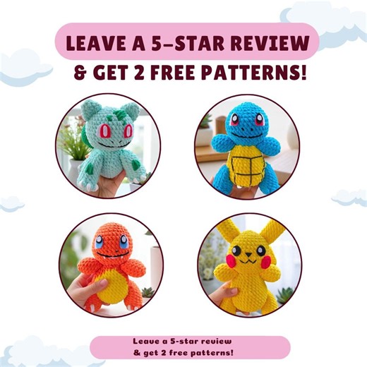 Pokemon Crochet Pattern PDF Bundle, Pikachu Charmander Bulbasaur Squirtle Amigurumi Toy Set, Cute Stuffed Plush Animals Download - Etsy