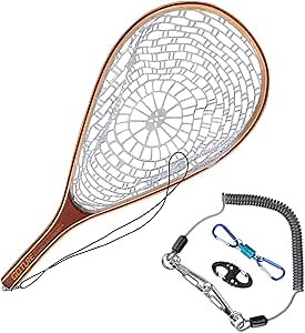 Goture Fly Fishing Landing Net Magnetic Clip Catch and Release Trout Net – Aluminum Alloy/Wooden Frame with Soft Rubber Mesh
