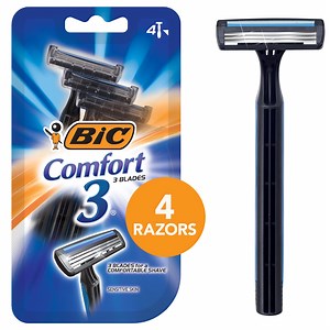 BIC Comfort 3 Disposable Men's Razor, 3 Blade Razor for a Comfortable Shave, 4-Count