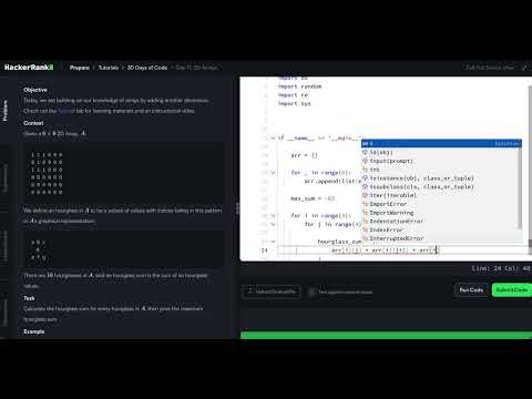 HackerRank Python 30 Days of Code - Day 11: 2D Arrays