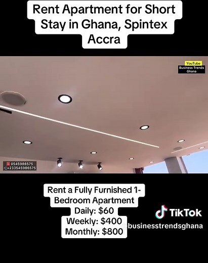 Rent a Fully Furnished 1-Bedroom Apartment for a short stay in Ghana #rent #apartment #businesstrendsghana