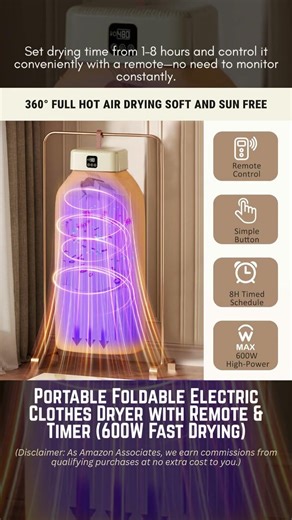 Portable Foldable Electric Clothes Dryer with Remote & Timer 600W Fast Drying #amazonhomefinds2026
