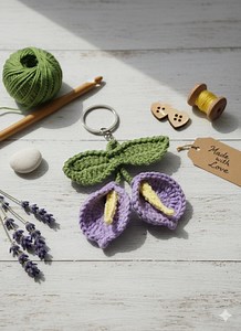 Crochet Lilac Calla Lily Keychain: Handmade Knitted Bag Charm Christmas Gift - Etsy