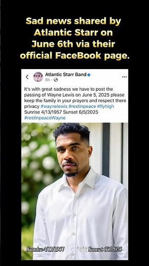 Sad news shared by Atlantic Starr on June 6th via their official FaceBook page.