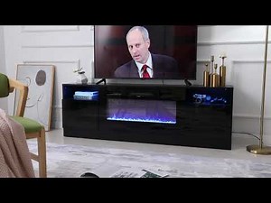 Amerlife Fireplace TV Stand with 36" Electric Fireplace, LED Light Entertainment Center, Modern Wood