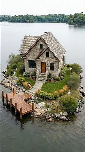 Ultimate OFF-GRID Lake House from STONE & WOOD! 🌿🔨 #shorts #island #diy