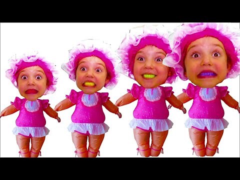 Brush Your Teeth Kids Song Nursery Rhymes by NASTYA like HUGE BABY DOLL learn colors with candy