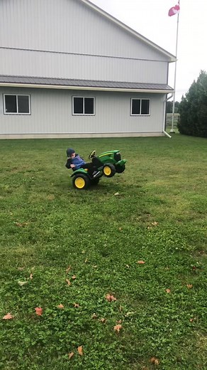 Throw a 20v battery on a 12v tractor and add a fearless 2 year old 😆 #fyp