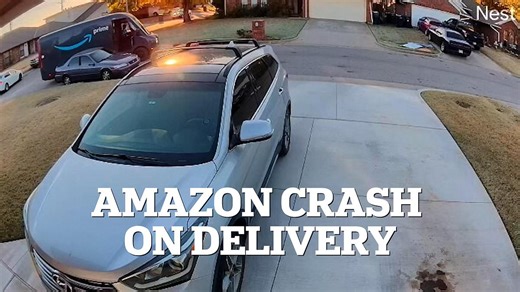 Amazon driver caught on surveillance hitting a parked car