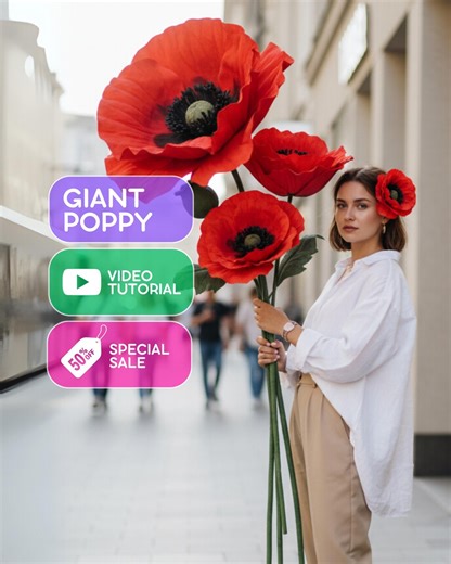 Giant EVA Foam Poppy – Templates PDF – Video Tutorial – Standing Prop – Large Flower - Etsy